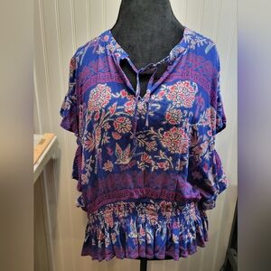 Ariat Cortez Pink And Blue Top Blouse Size Xxl